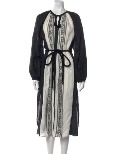 Pre-owned Tory Burch Linen Midi Length Dress In Black