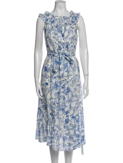 Pre-owned Tory Burch Linen Midi Length Dress In Blue