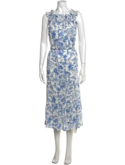 Pre-owned Tory Burch Linen Midi Length Dress In Blue/white