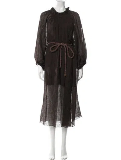 Pre-owned Tory Burch Linen Midi Length Dress In Brown
