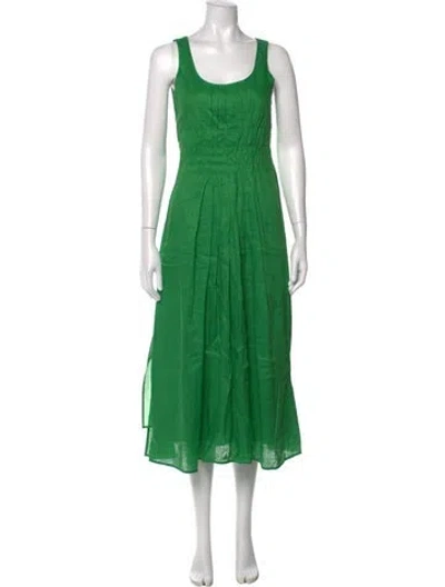 Pre-owned Tory Burch Linen Midi Length Dress In Green