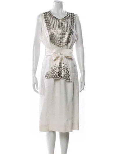Pre-owned Tory Burch Linen Midi Length Dress In Neutral