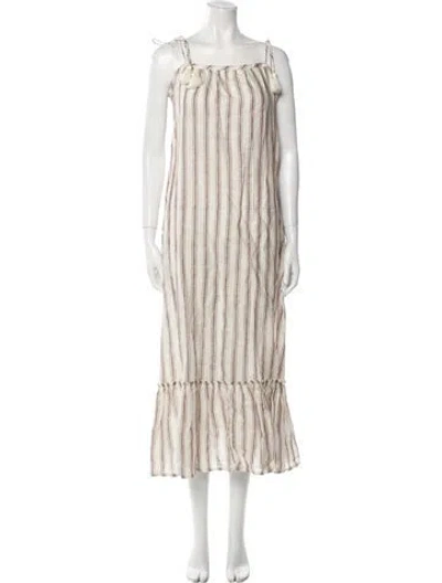 Pre-owned Tory Burch Linen Midi Length Dress In Neutral