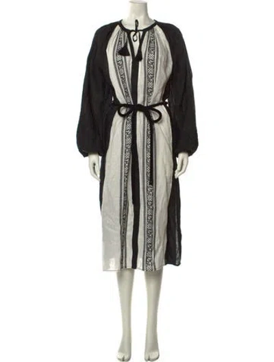 Pre-owned Tory Burch Linen Midi Length Dress W/ Tags In Black