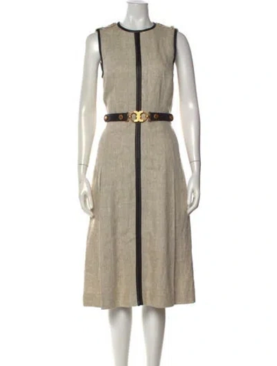 Pre-owned Tory Burch Linen Midi Length Dress W/ Tags In Neutrals