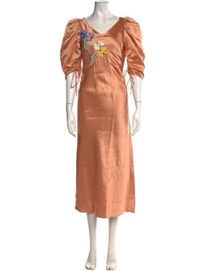 Pre-owned Tory Burch Linen Midi Length Dress W/ Tags In Orange