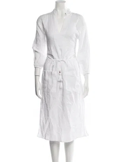 Pre-owned Tory Burch Linen Midi Length Dress In White