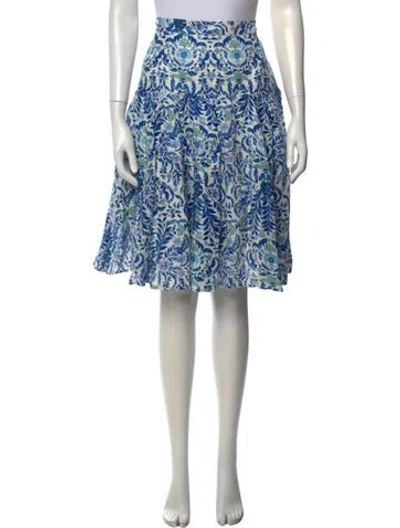 Pre-owned Tory Burch Linen Midi Length Skirt In Blue