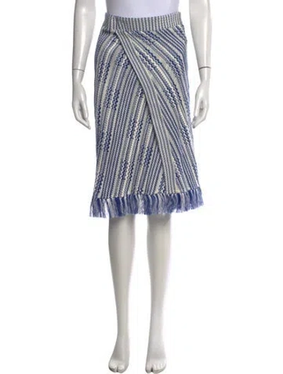 Pre-owned Tory Burch Linen Midi Length Skirt W/ Tags In Blue