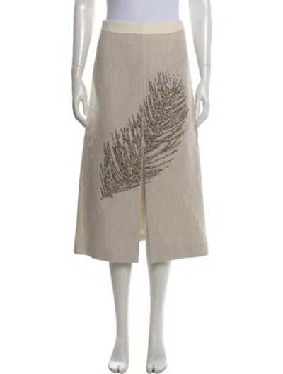 Pre-owned Tory Burch Linen Midi Length Skirt W/ Tags In Neutral