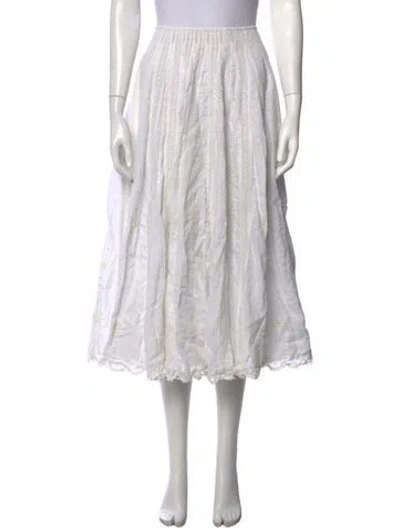 Pre-owned Tory Burch Linen Midi Length Skirt W/ Tags In White