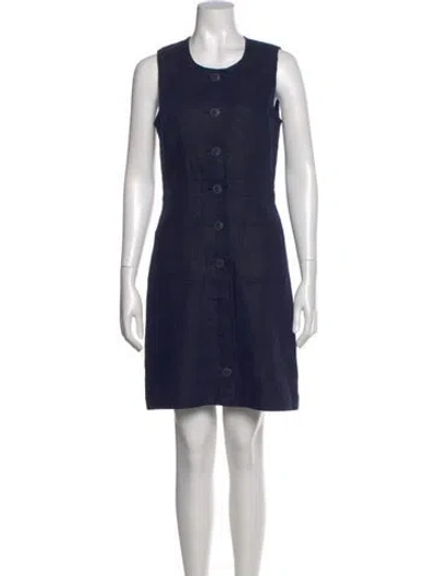 Pre-owned Tory Burch Linen Mini Dress In Blue