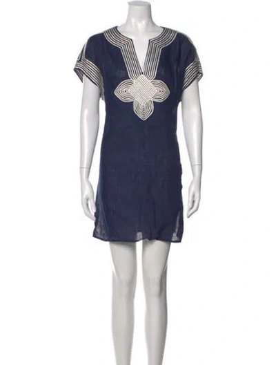 Pre-owned Tory Burch Linen Mini Dress In Blue