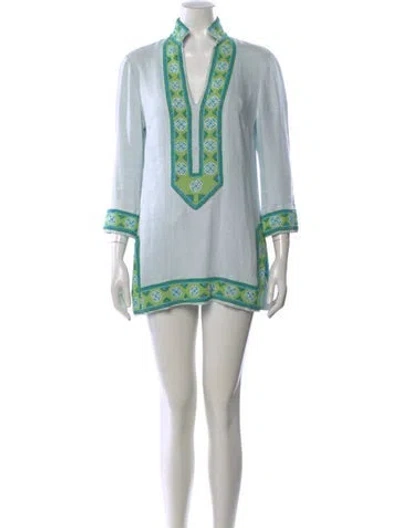 Pre-owned Tory Burch Linen Mini Dress In Blue