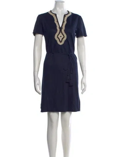 Pre-owned Tory Burch Linen Mini Dress In Blue