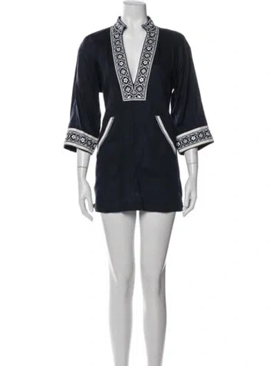 Pre-owned Tory Burch Linen Mini Dress In Blue