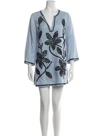 Pre-owned Tory Burch Linen Mini Dress In Blue