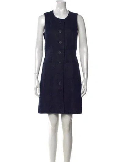 Pre-owned Tory Burch Linen Mini Dress In Blue