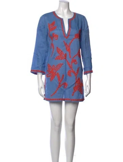 Pre-owned Tory Burch Linen Mini Dress In Blue
