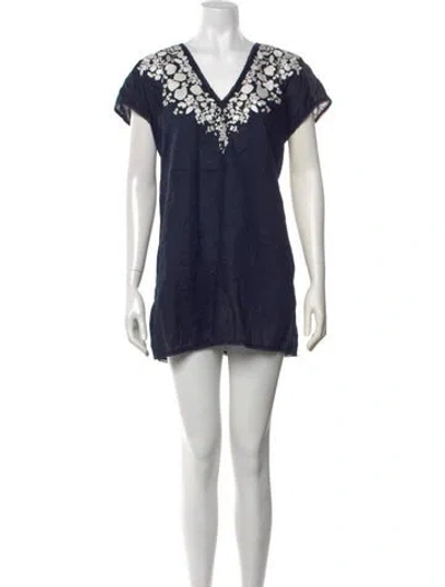 Pre-owned Tory Burch Linen Mini Dress In Blue