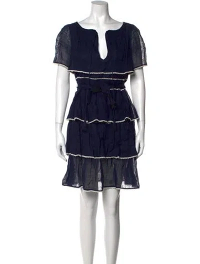 Pre-owned Tory Burch Linen Mini Dress In Blue