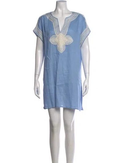 Pre-owned Tory Burch Linen Mini Dress In Blue