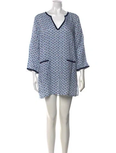 Pre-owned Tory Burch Linen Mini Dress In Blue/white