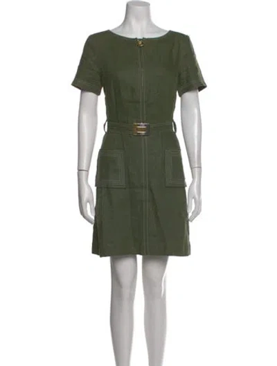 Pre-owned Tory Burch Linen Mini Dress In Green