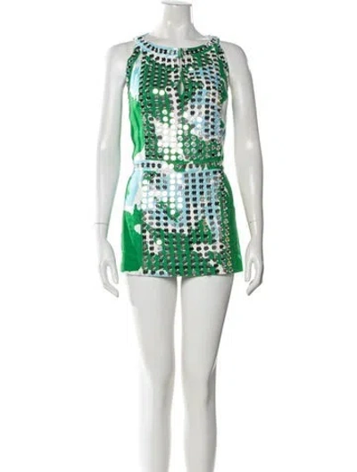 Pre-owned Tory Burch Linen Mini Dress In Green