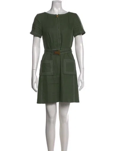 Pre-owned Tory Burch Linen Mini Dress In Green
