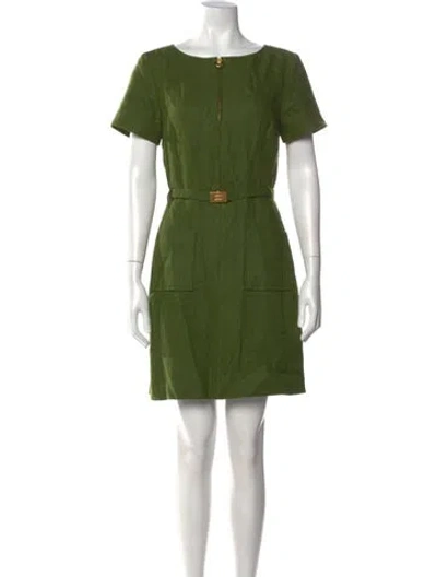 Pre-owned Tory Burch Linen Mini Dress In Green