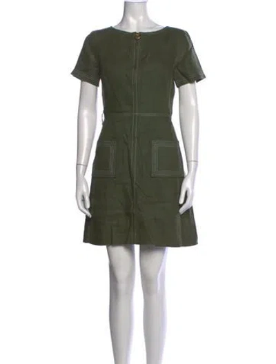 Pre-owned Tory Burch Linen Mini Dress In Green