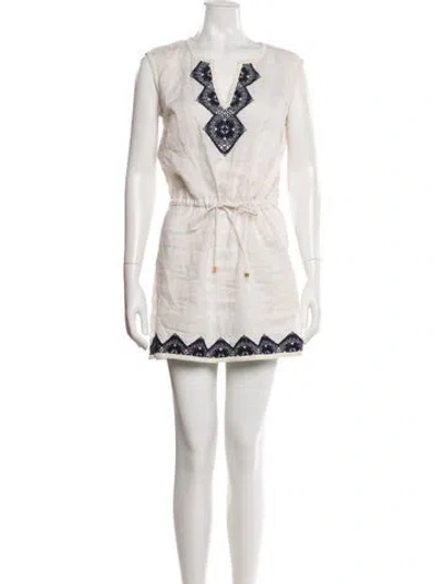 Pre-owned Tory Burch Linen Mini Dress In Neutral