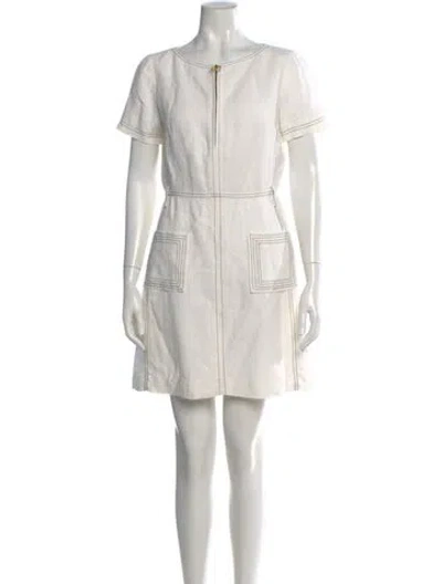 Pre-owned Tory Burch Linen Mini Dress In Neutral