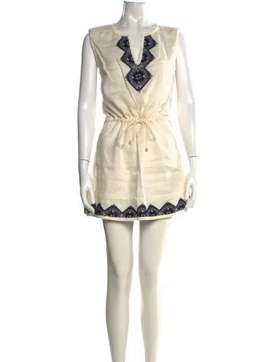 Pre-owned Tory Burch Linen Mini Dress In Neutral