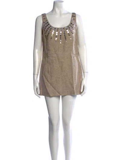 Pre-owned Tory Burch Linen Mini Dress In Neutral
