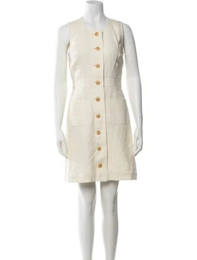 Pre-owned Tory Burch Linen Mini Dress In Neutrals