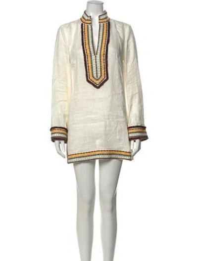 Pre-owned Tory Burch Linen Mini Dress In Neutrals/white