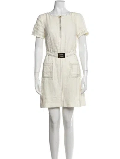Pre-owned Tory Burch Linen Mini Dress In White
