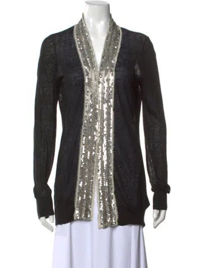 Pre-owned Tory Burch Linen Open Front Sweater In Black