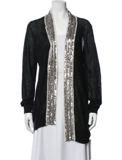 Pre-owned Tory Burch Linen Open Front Sweater In Black