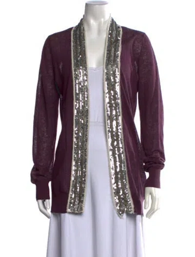 Pre-owned Tory Burch Linen Open Front Sweater In Purple