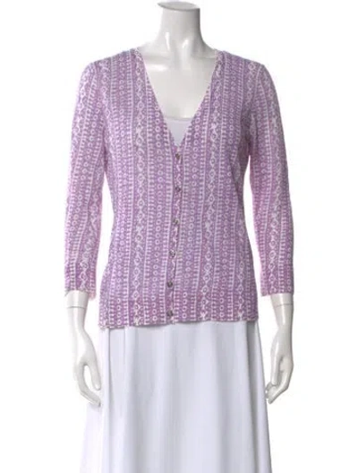 Pre-owned Tory Burch Linen Patterned Button-up Top In Purple