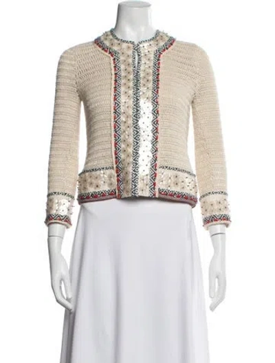 Pre-owned Tory Burch Linen Patterned Jacket In Neutrals