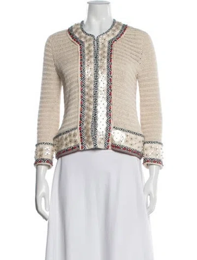 Pre-owned Tory Burch Linen Patterned Jacket In Neutrals