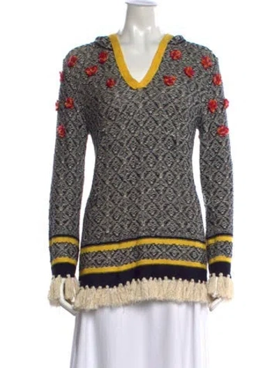Pre-owned Tory Burch Linen Patterned Sweater In Blue