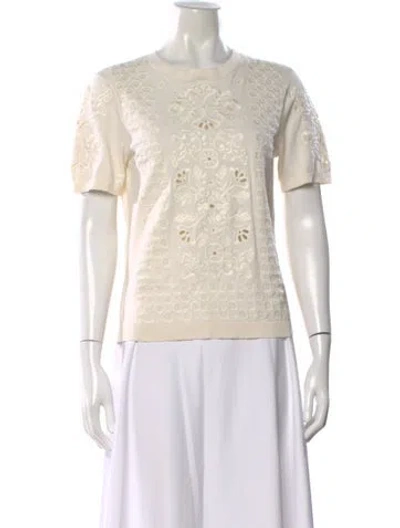 Pre-owned Tory Burch Linen Patterned Sweater In Neutral