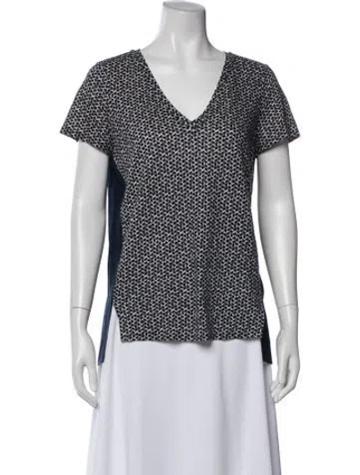 Pre-owned Tory Burch Linen Patterned Top In Blue