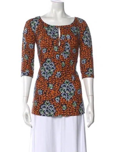 Pre-owned Tory Burch Linen Patterned Top In Multi