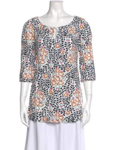 Pre-owned Tory Burch Linen Patterned Top In Multi